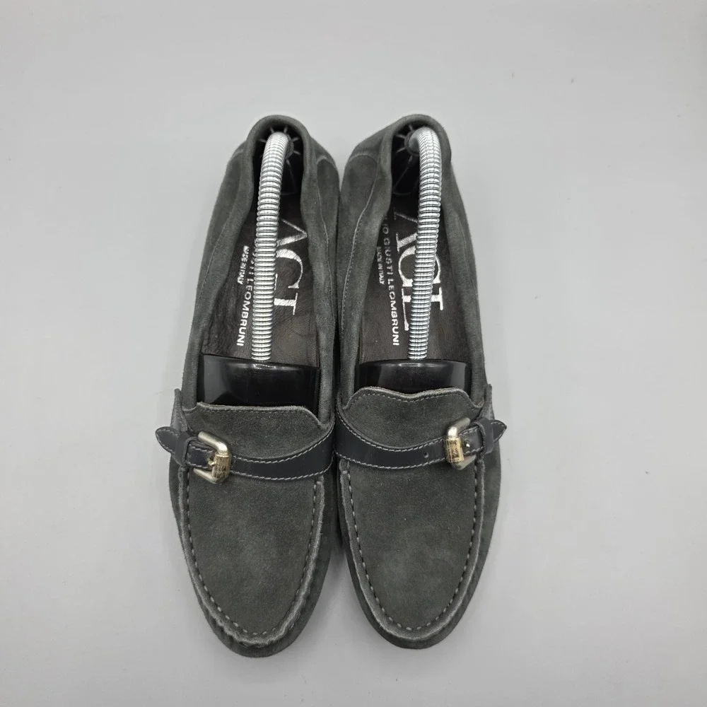 AGL Loafers Womens 36.5 Gray Leather Buckle‎ Moccasin Driving Shoes Flats